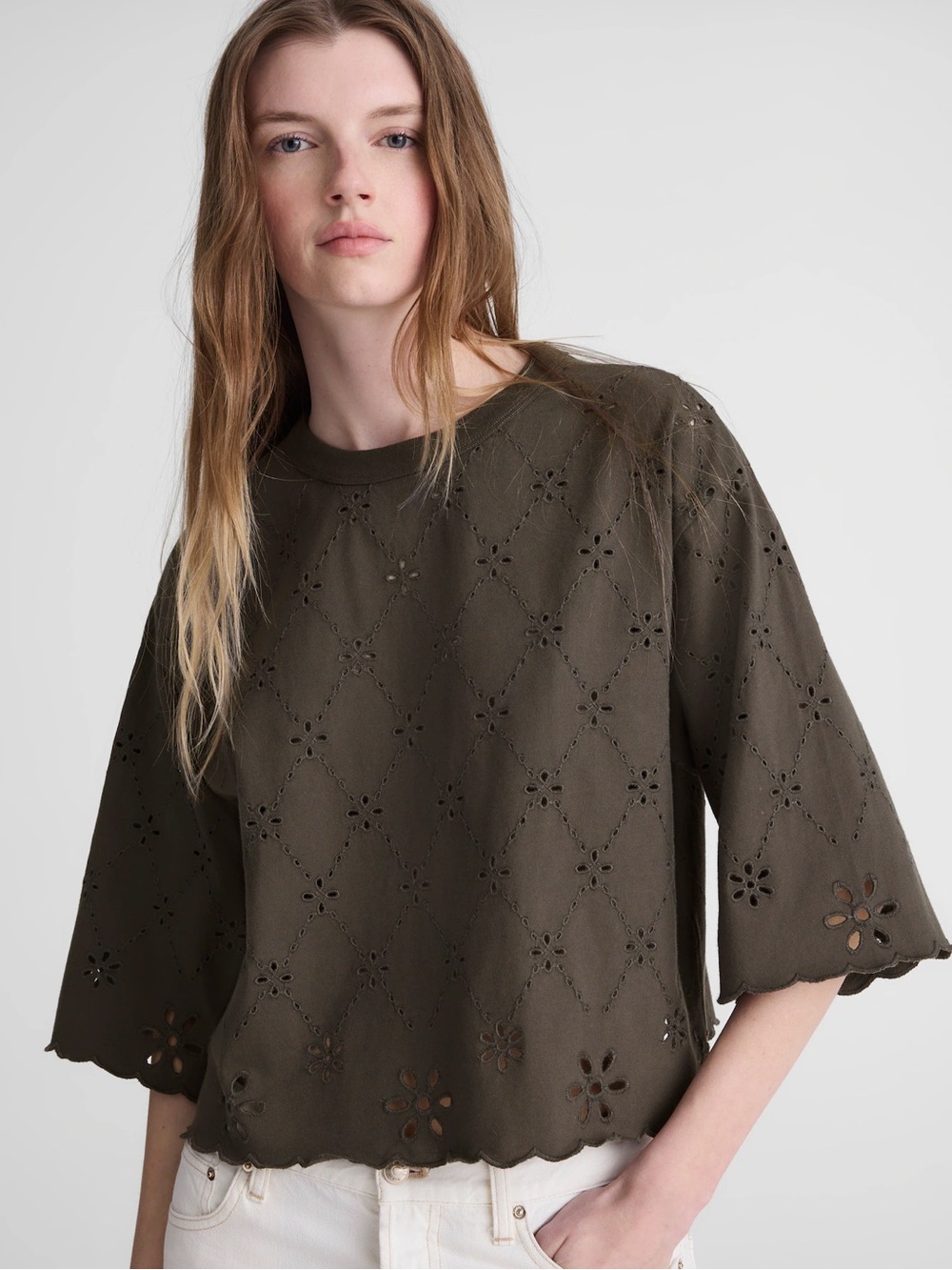 Madewell The Embroidered Boxy Crop Tee in Allday Jersey - Picture 5 of 8